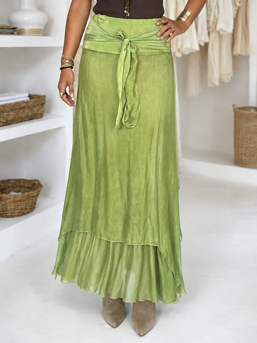 Falda Seda verde