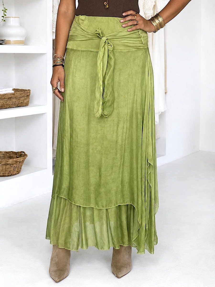 Falda Seda verde