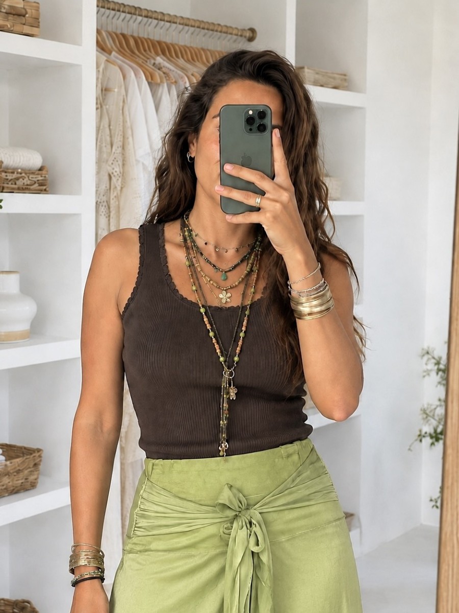 Top canalé marron