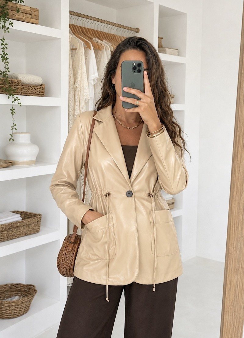 Chaqueta Nora polipiel beige