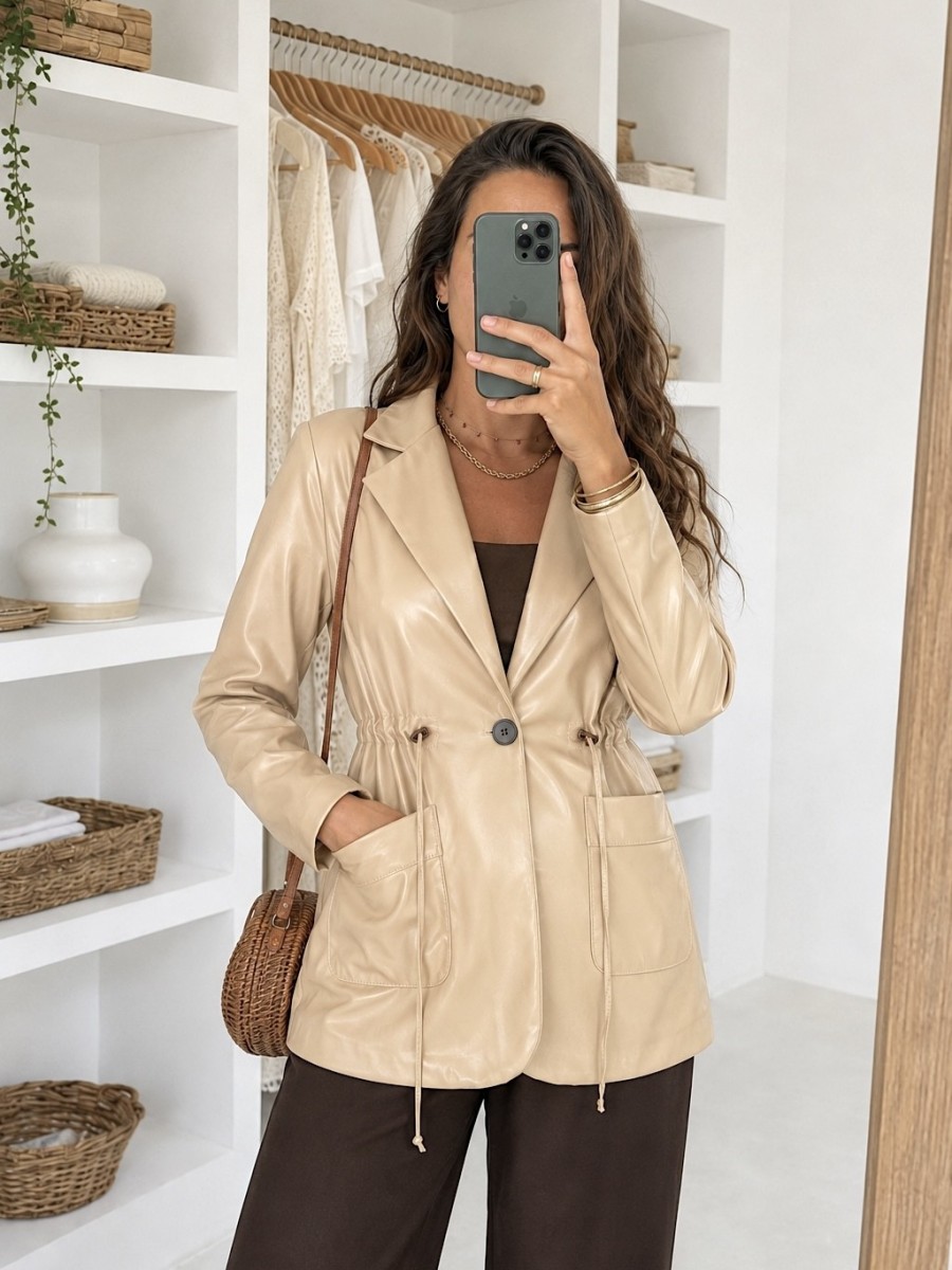 Chaqueta Nora polipiel beige