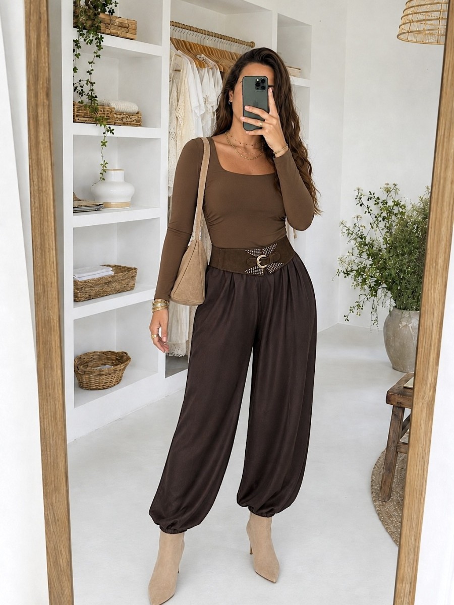 Pantalon Bombacho satinado marrón