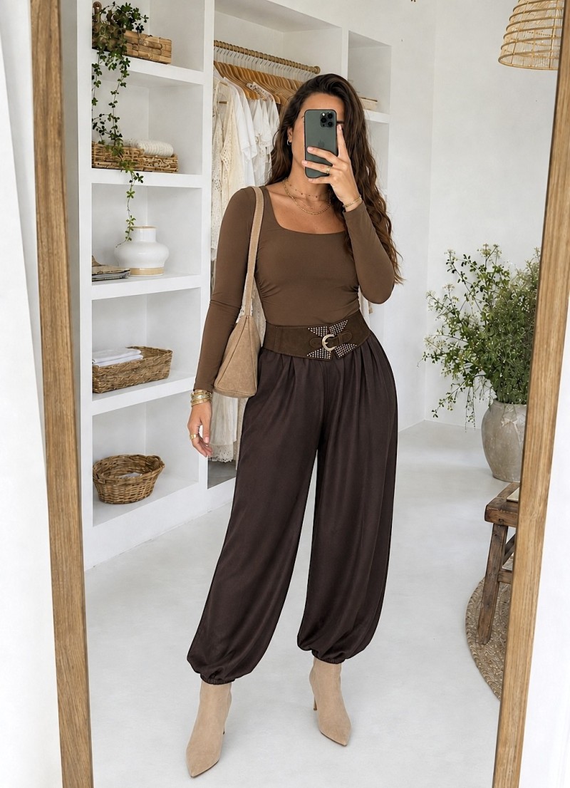 Pantalon Bombacho satinado marrón