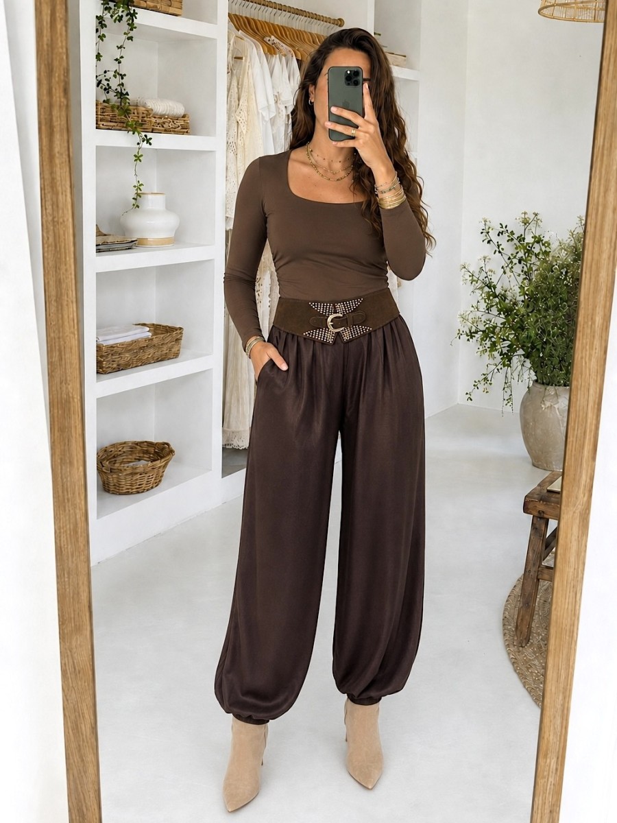 Pantalon Bombacho satinado marrón