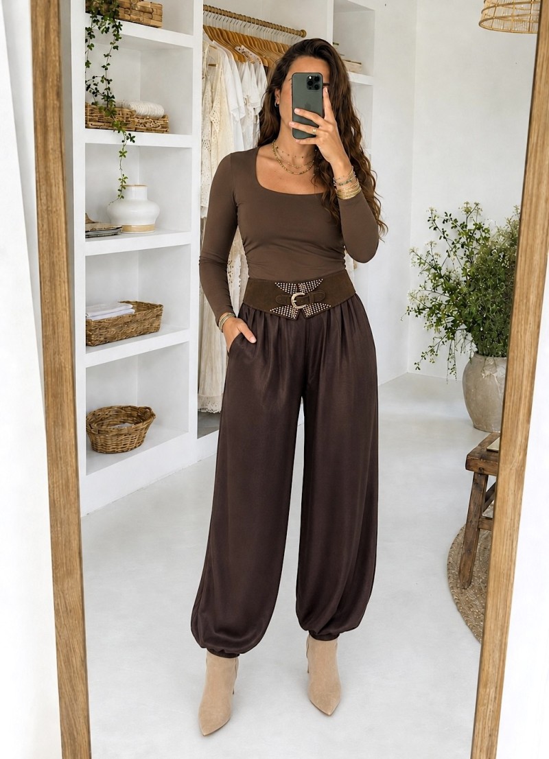 Pantalon Bombacho satinado marrón