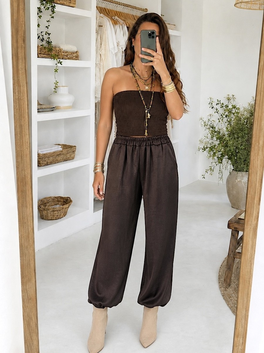 Pantalon Bombacho satinado marrón