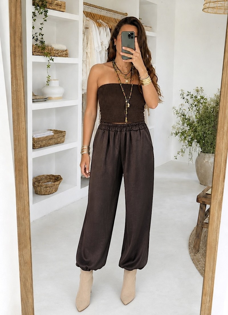 Pantalon Bombacho satinado marrón
