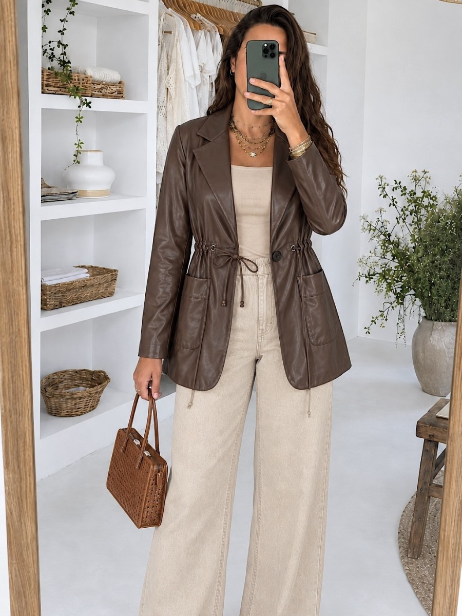 Chaqueta Nora polipiel marrón