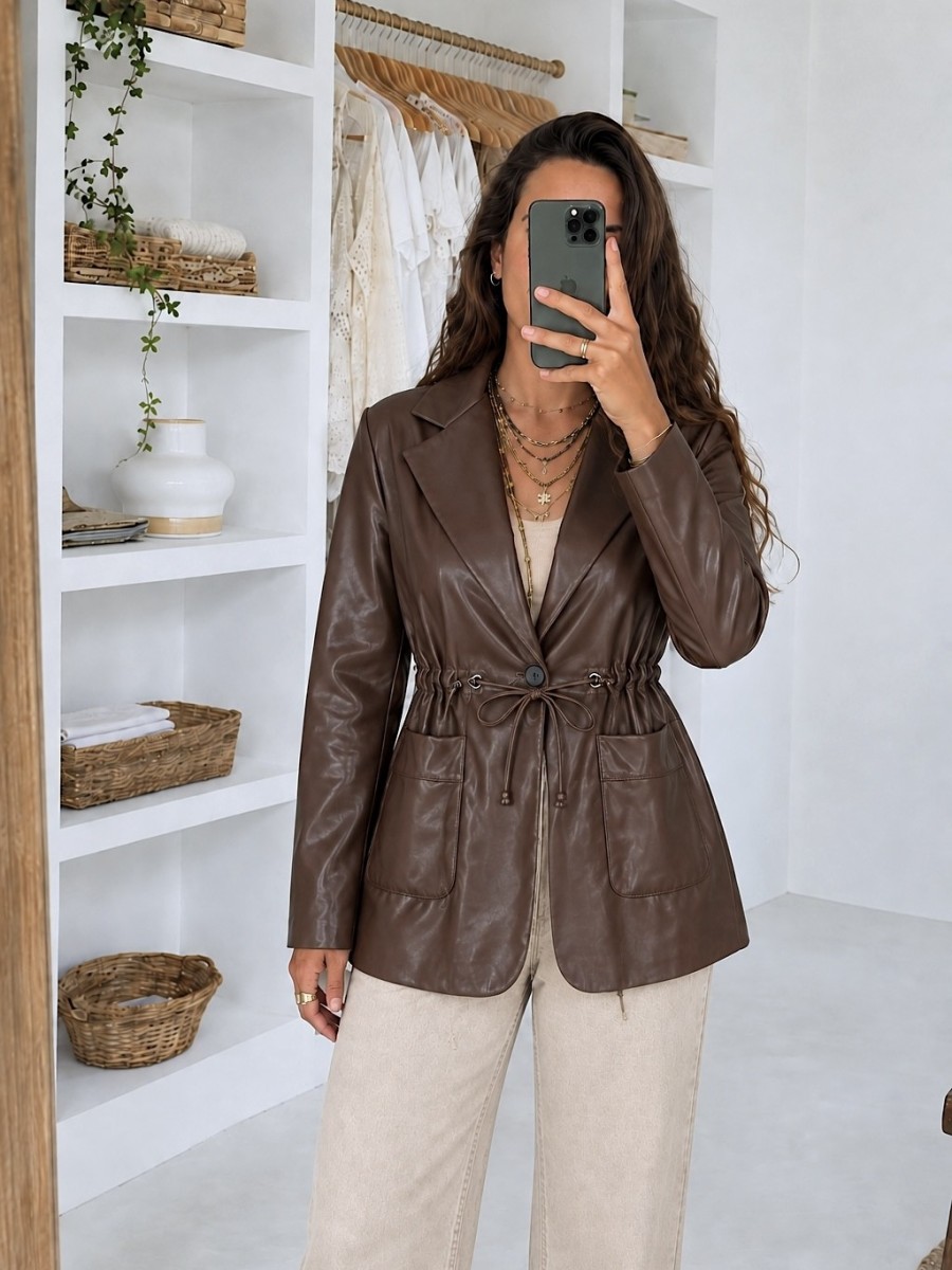 Chaqueta Nora polipiel marrón