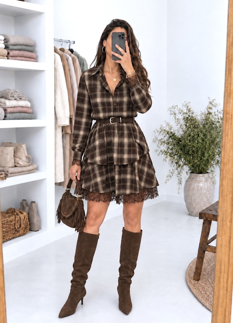 Vestido Lara cuadros con encaje