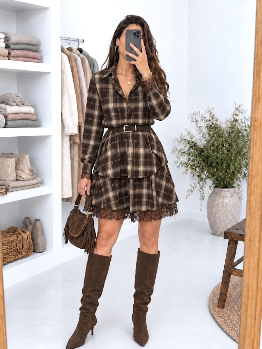Vestido Lara cuadros con encaje