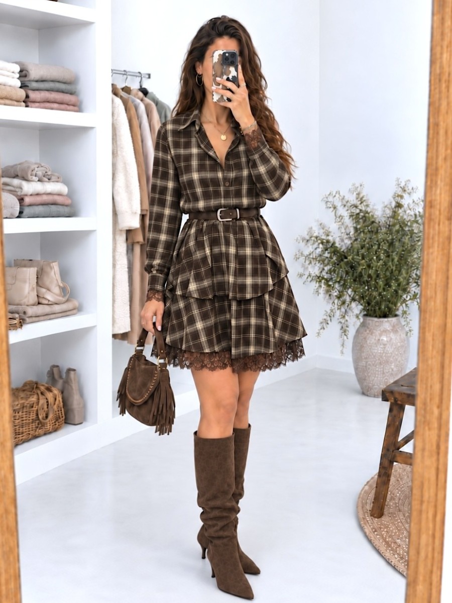 Vestido Lara cuadros con encaje