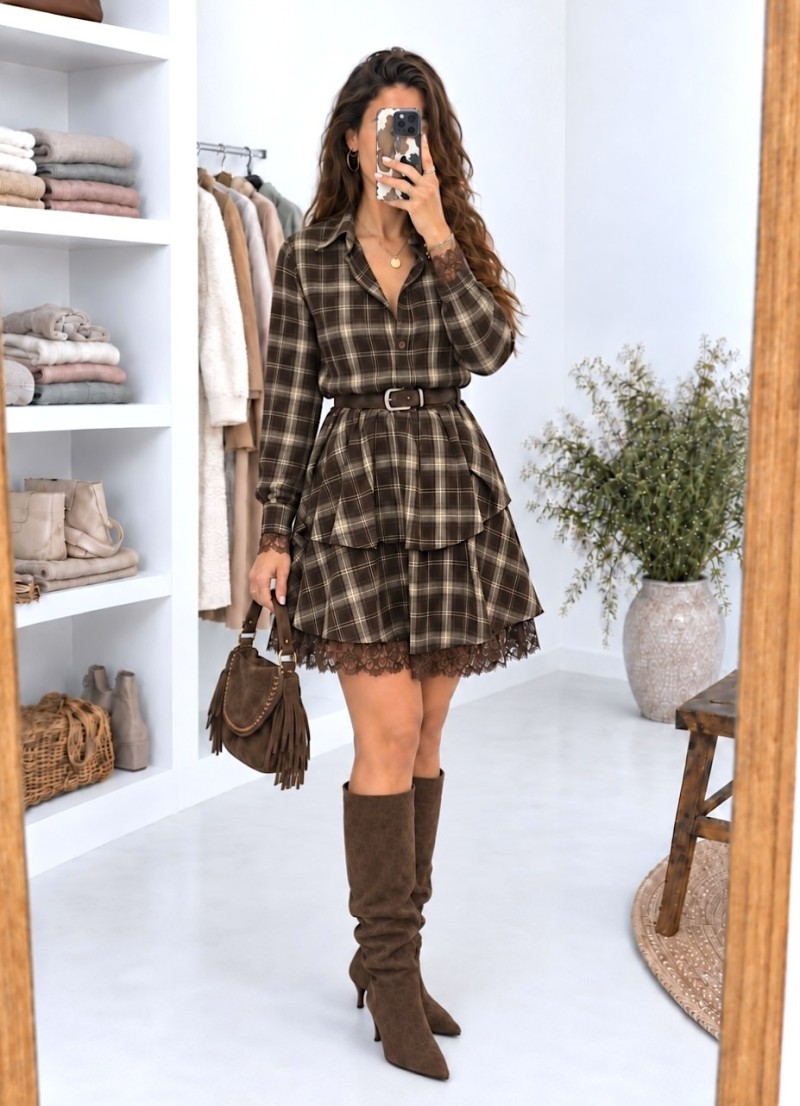 Vestido Lara cuadros con encaje