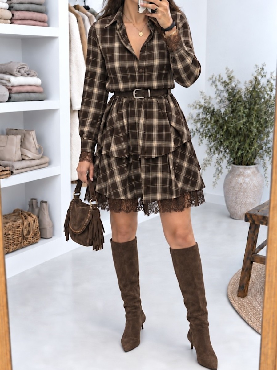 Vestido Lara cuadros con encaje