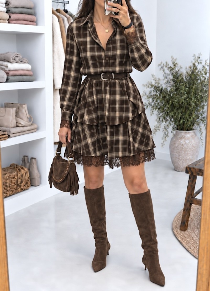 Vestido Lara cuadros con encaje