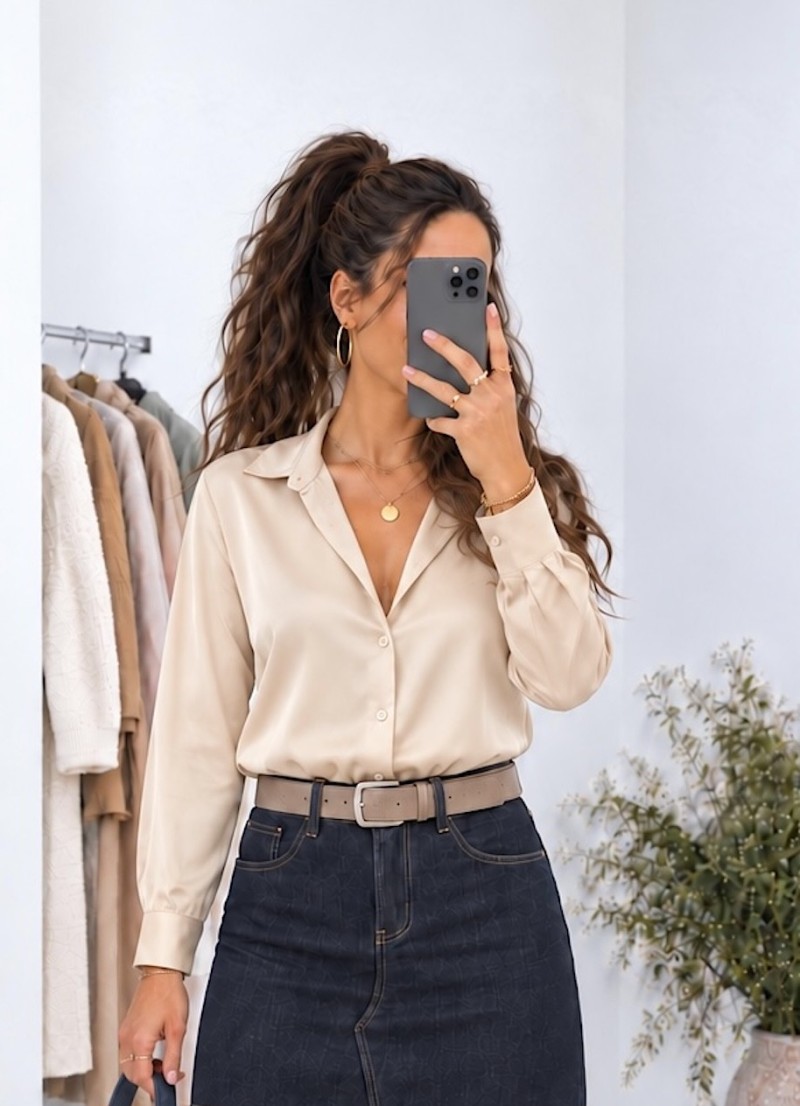 Blusa satinada beige