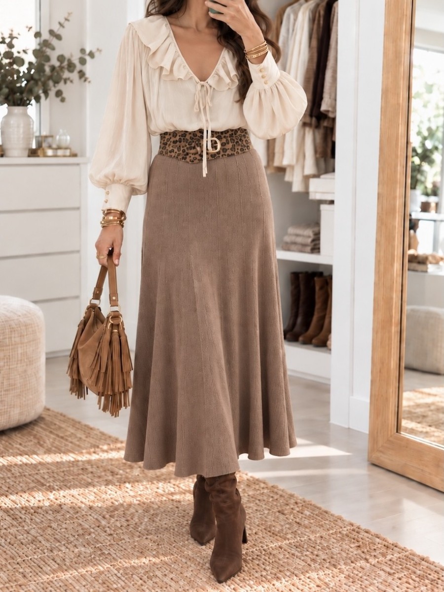 Falda de punto Gina camel
