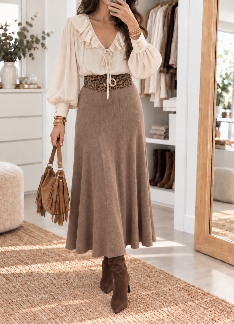 Falda de punto Gina camel