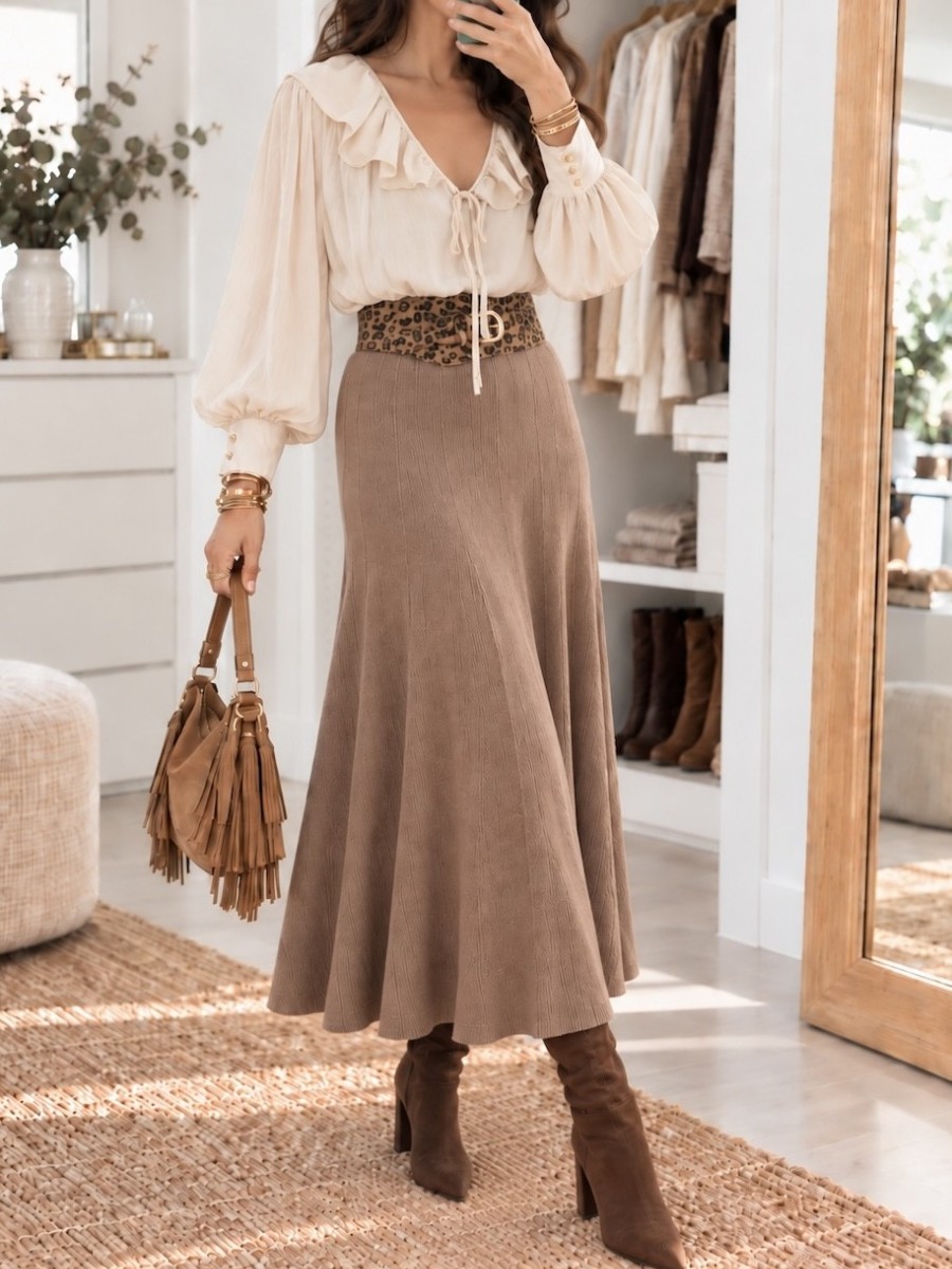 Falda de punto Gina camel
