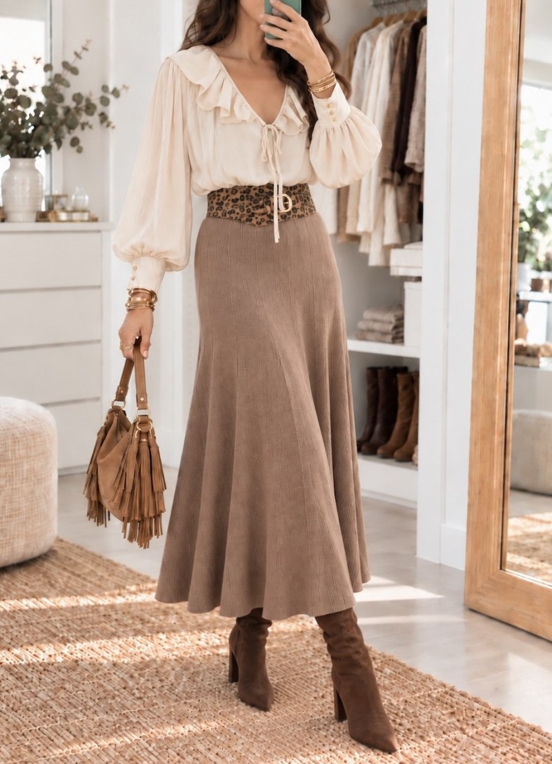 Falda de punto Gina camel