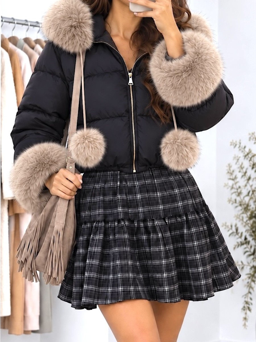 Chaqueta acolchada pelo desmontable negra