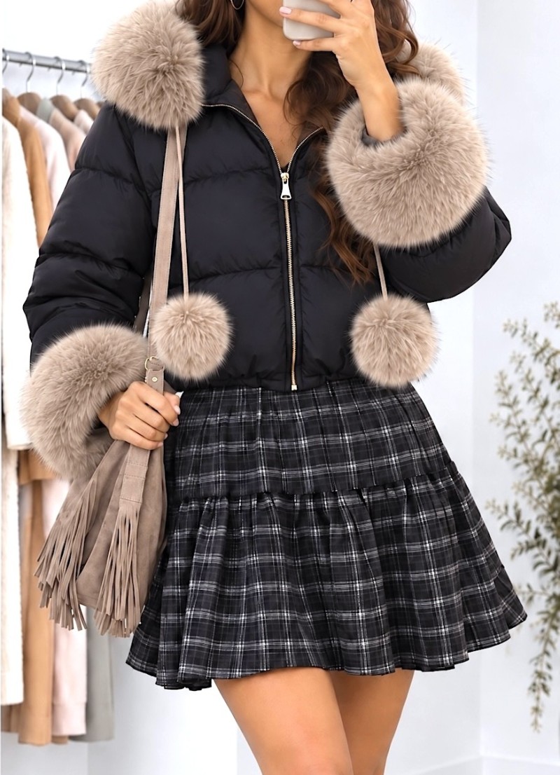 Chaqueta acolchada pelo desmontable negra