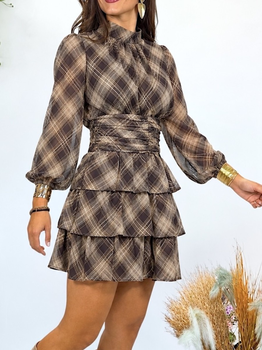 Vestido Nela cuadros marrón