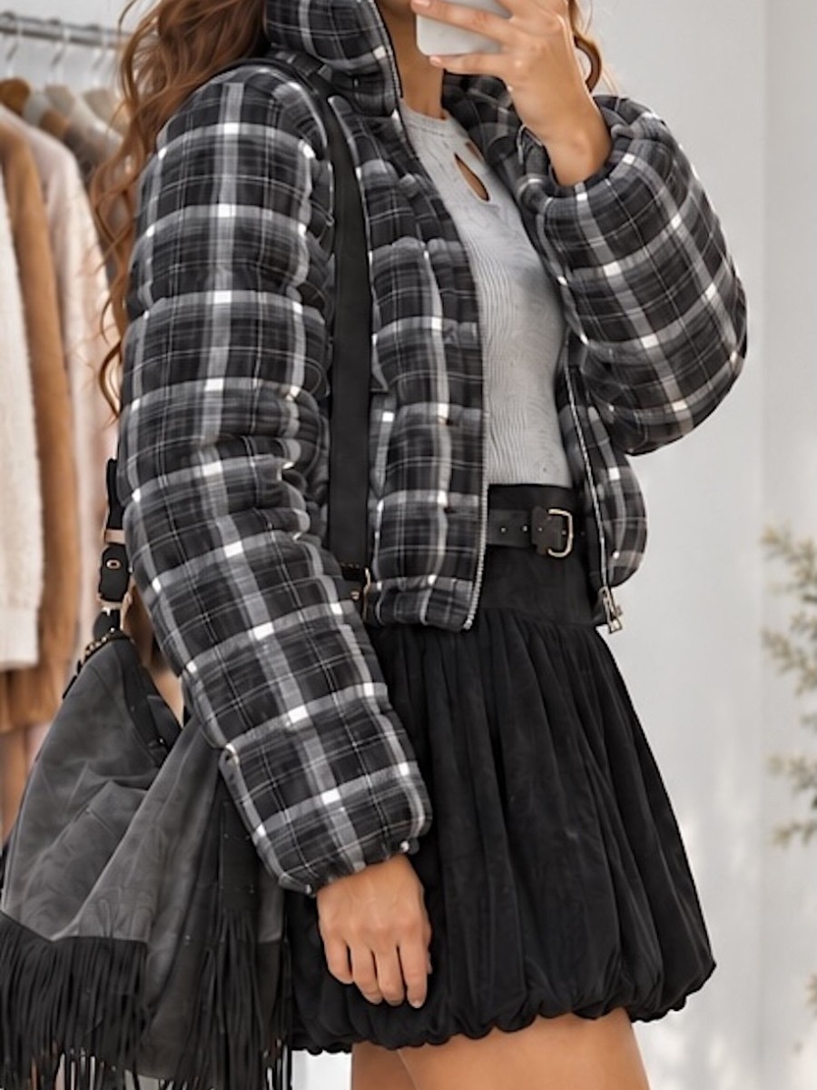 Chaqueta acolchada Plaid blanca y negra
