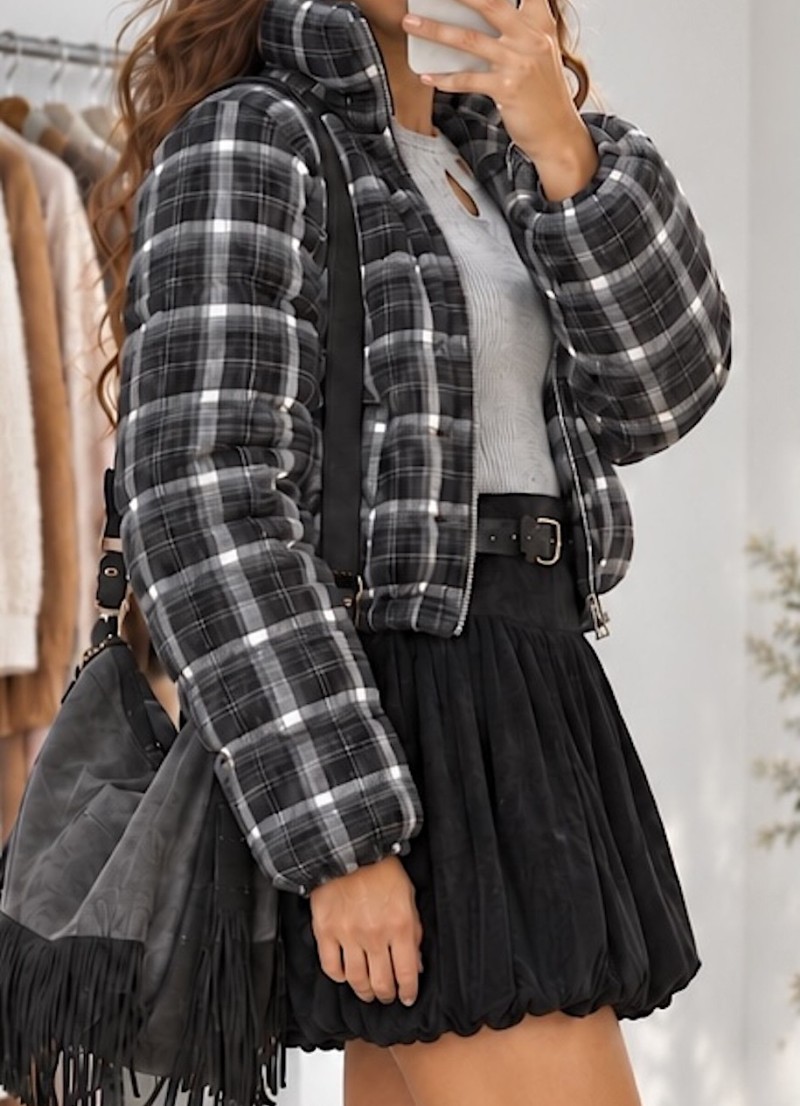 Chaqueta acolchada Plaid blanca y negra