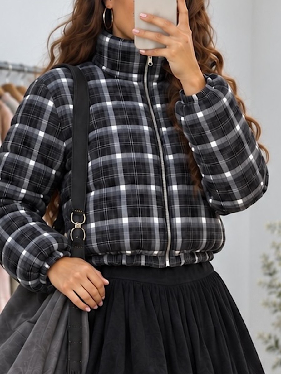 Chaqueta acolchada Plaid blanca y negra