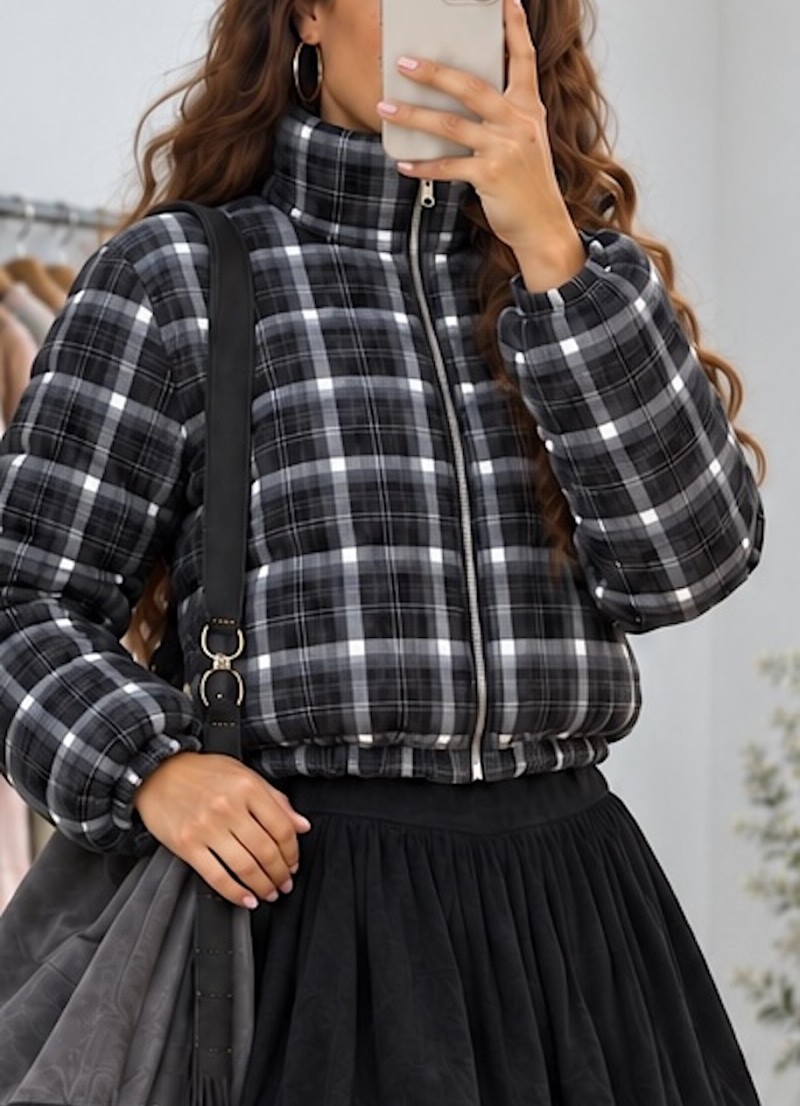 Chaqueta acolchada Plaid blanca y negra